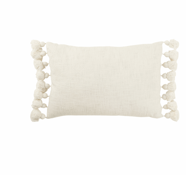 Coussin à pompon en coton blanc