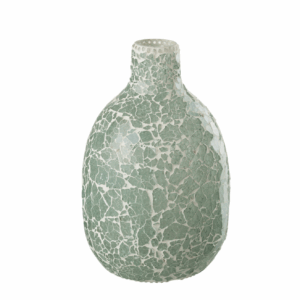 Vase en mosaïque en verre rond vert/blanc moyen