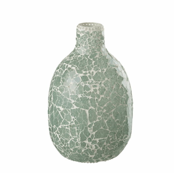 Vase en mosaïque en verre rond vert/blanc moyen