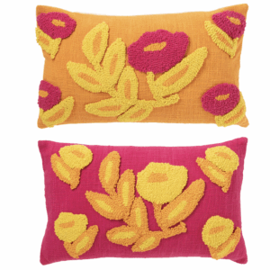 Coussin Rectangle Broderie Fleur Mélange Coton Assortiment De 2