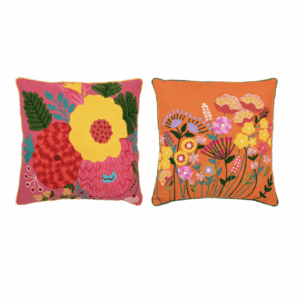 Broderie de fleurs en coussin en coton/polyester, assortiment orange/rose de 2