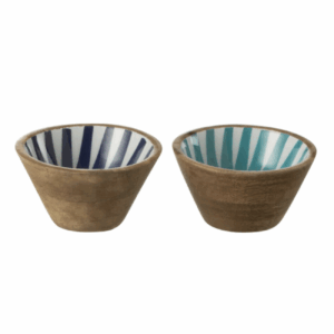 Bol Rayons en bois de manguier bleu/blanc très petit assortiment de 2
