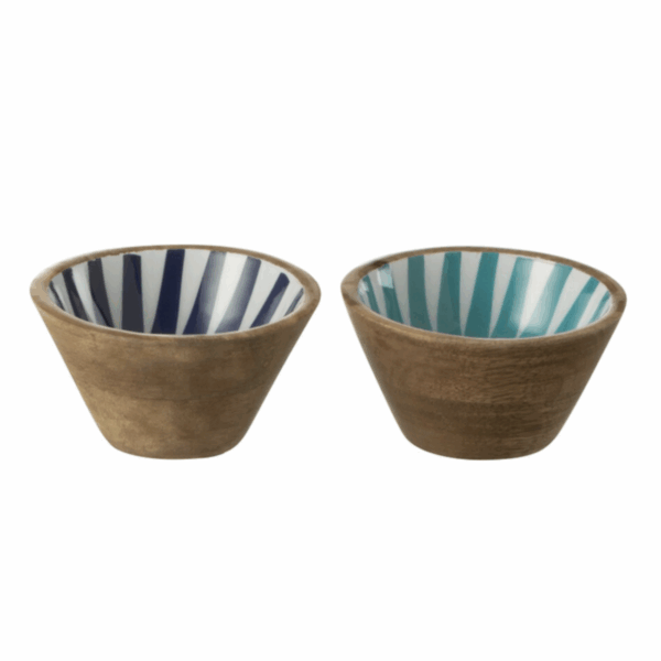 Bol Rayons en bois de manguier bleu/blanc très petit assortiment de 2