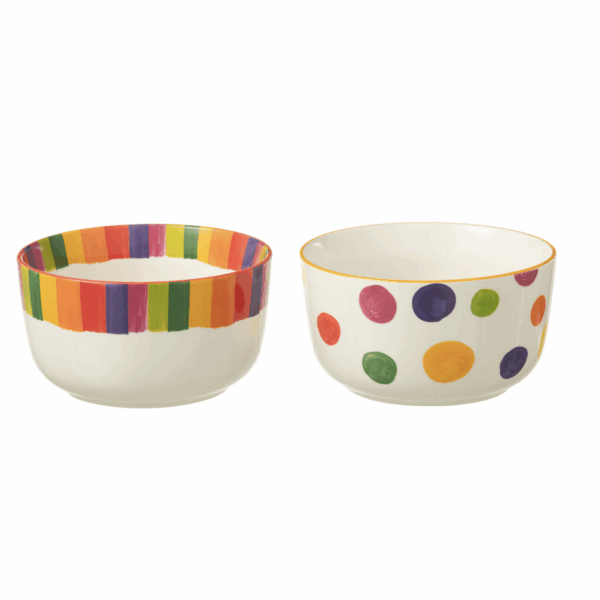 Mélange de bols à pois et à rayures en porcelaine, grand assortiment de 2