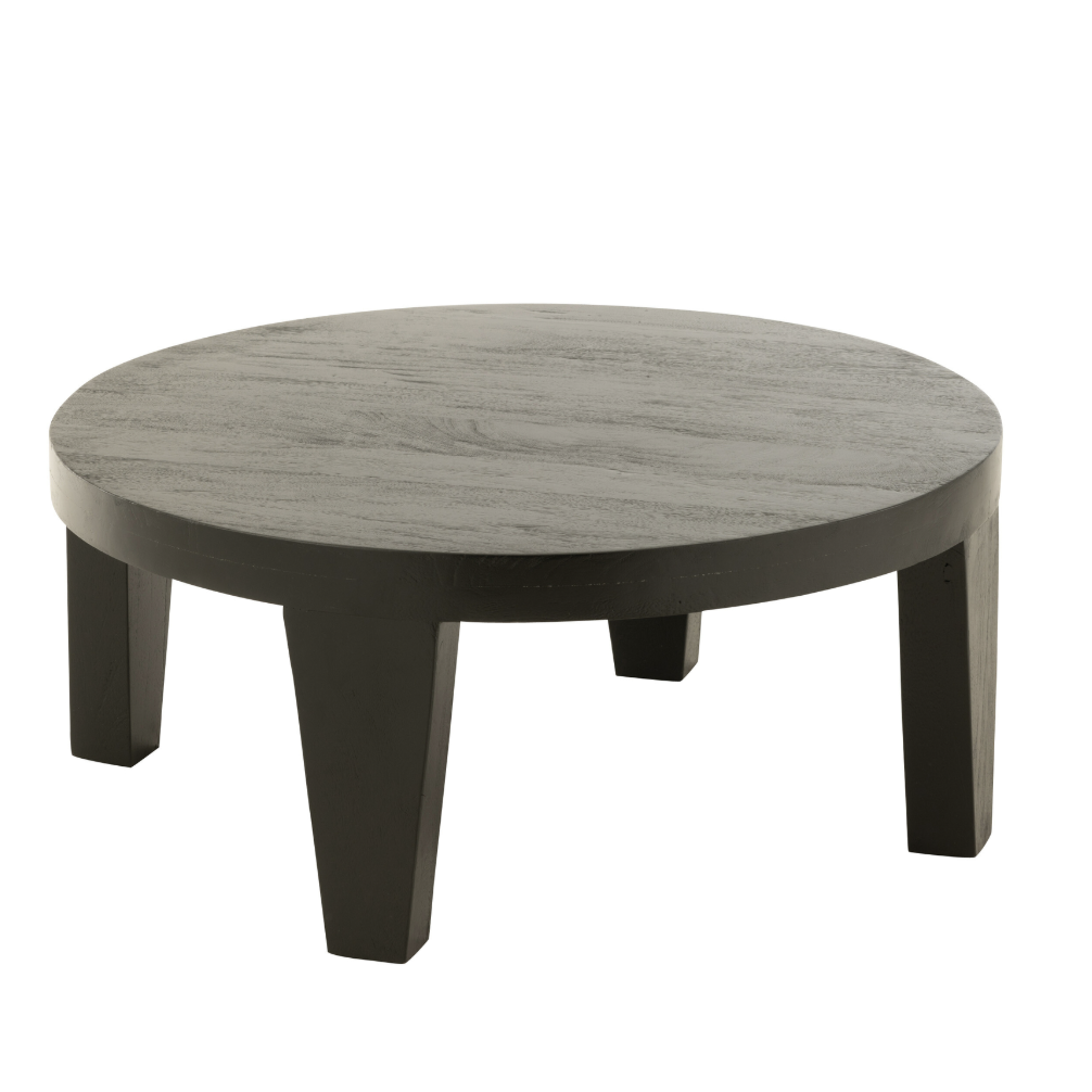 Table basse ronde en bois de manguier noir mat