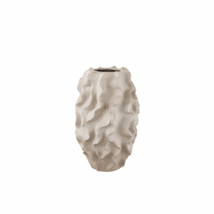 Vase à vagues abstraites en argile beige de grande taille