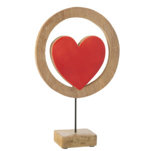 Cercle de coeur sur support en bois de manguier rouge, grand.
