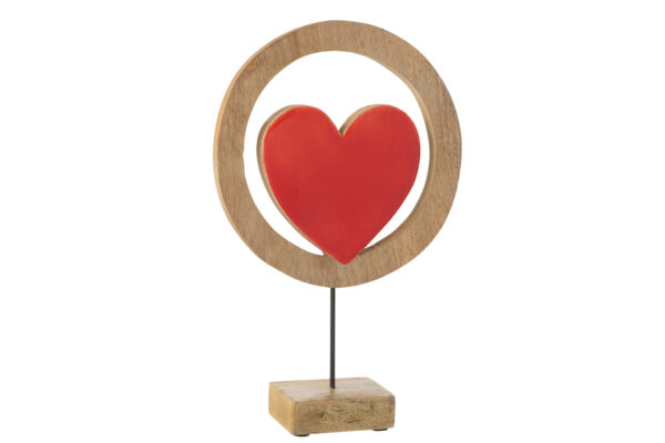 Cercle de coeur sur support en bois de manguier rouge, grand.