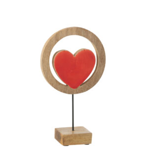 Cercle de coeur sur support en bois de manguier rouge de taille moyenne