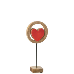 Cercle de coeur sur support en bois de manguier rouge petit