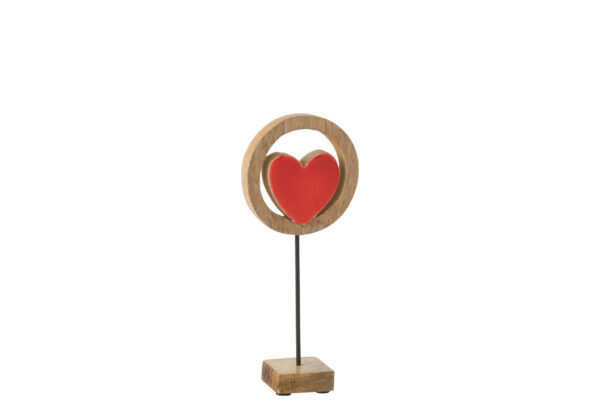 Cercle de coeur sur support en bois de manguier rouge petit