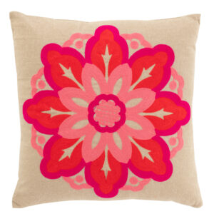 Coussin Fleur Coton Beige/Rose
