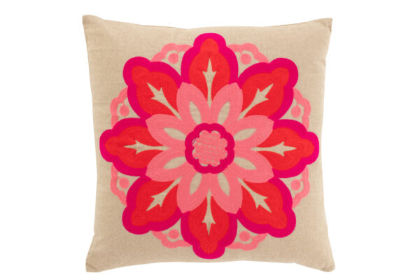 Coussin Fleur Coton Beige/Rose