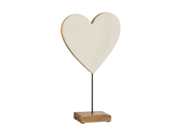 Coeur sur support en bois de manguier blanc, grand