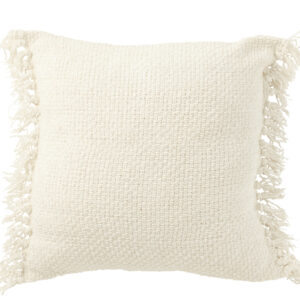 Coussin tissé à franges en viscose/coton blanc