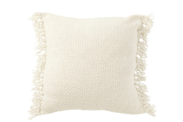 Coussin tissé à franges en viscose/coton blanc
