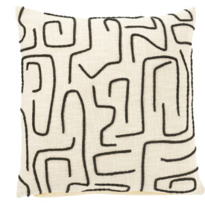 Coussin carré lignes/courbes coton blanc/noir