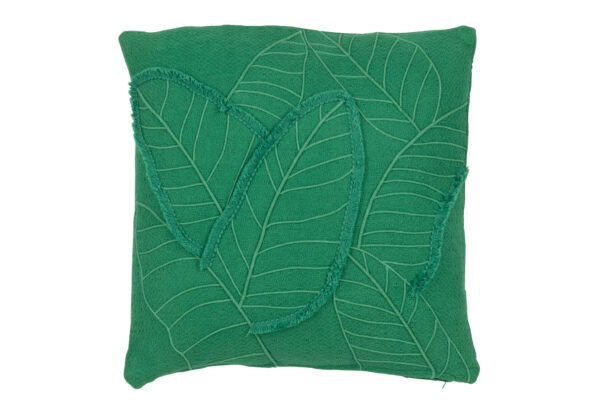 Coussin Feuilles Coton Vert Foncé