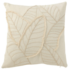 Coussin Feuille Textile Blanc