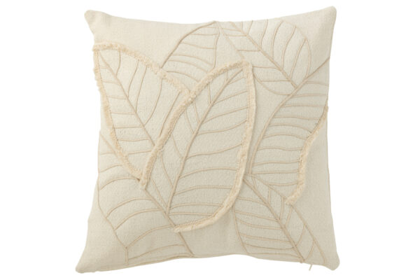Coussin Feuille Textile Blanc