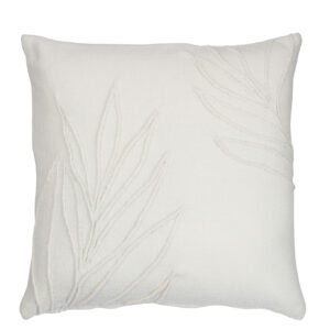 Coussin Feuille Fine Carré en Polyester Blanc
