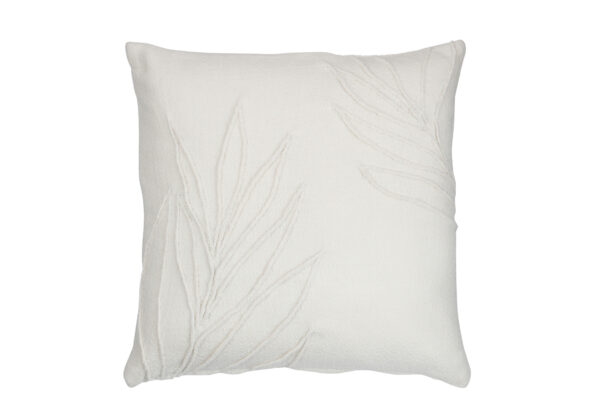 Coussin Feuille Fine Carré en Polyester Blanc