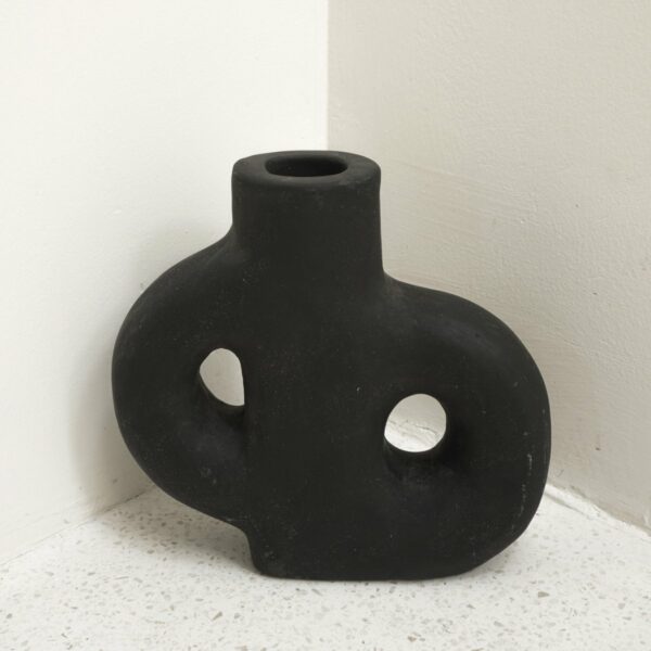 Vase noir petit vase décoratif moulé à la main en argile pour fleurs séchées ou fraîches LEMBAH – Image 4