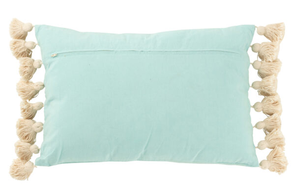 Coussin rectangle avec pompons en coton/polyester bleu cyan – Image 2