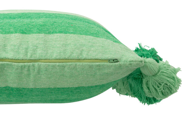 Rayures de coussin + pompons en coton vert – Image 2