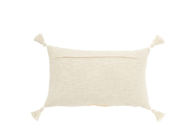 Coussin rectangle à rayures et pompons en coton blanc/orange – Image 2