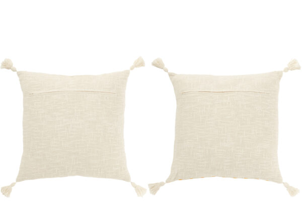 Coussin carré à rayures + pompons en coton blanc/orange assortiment de 2 – Image 2
