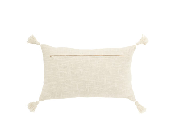 Coussin rectangle à rayures et pompons en coton blanc/jaune – Image 2