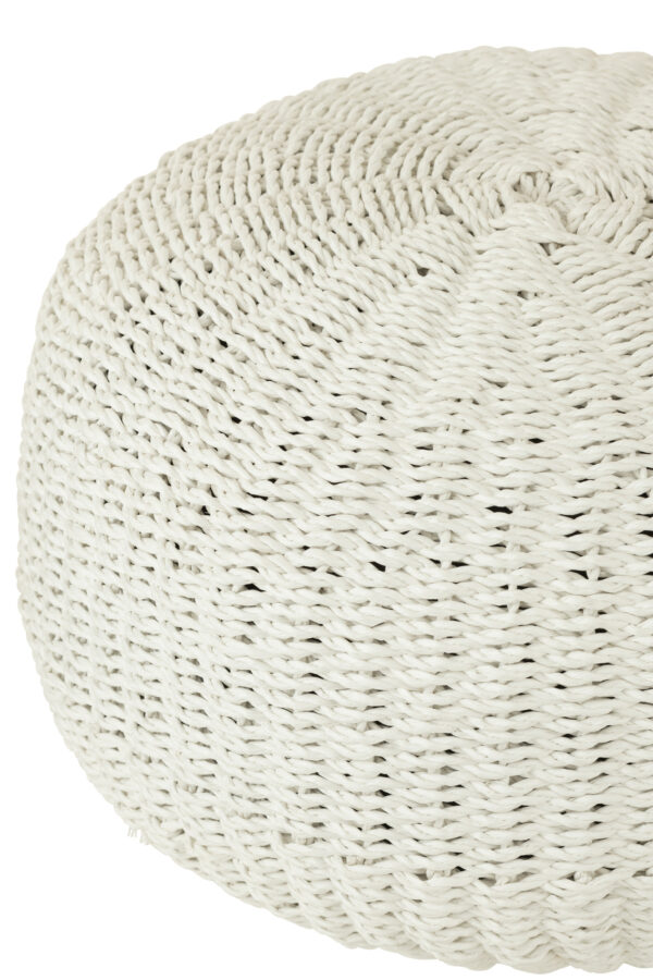 Pouf rond en plastique tissé blanc – Image 2