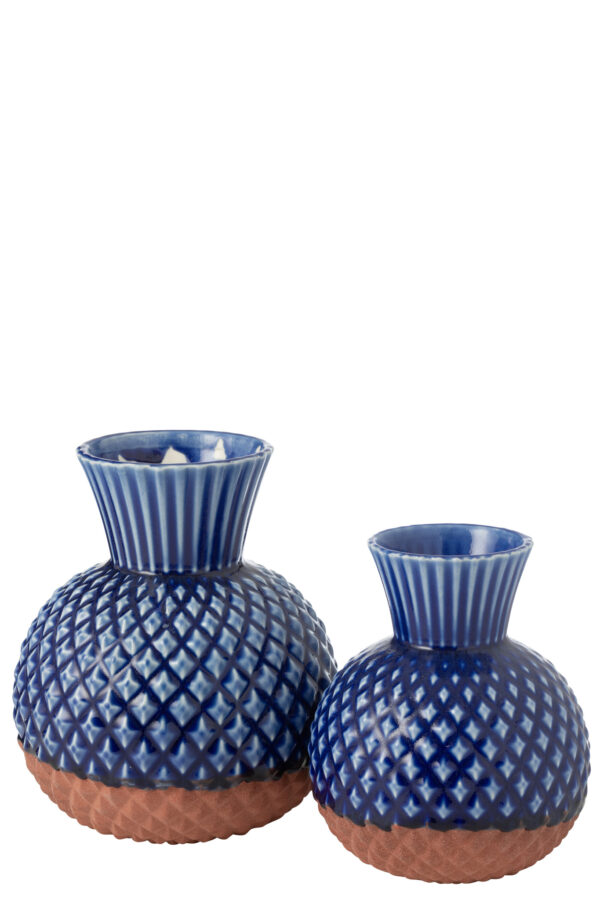 Vase Leo rond en porcelaine bleue/terre cuite, grand – Image 2