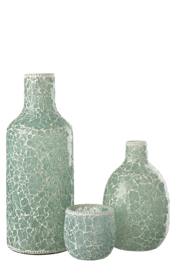 Vase en verre mosaïque vert/blanc grand – Image 2