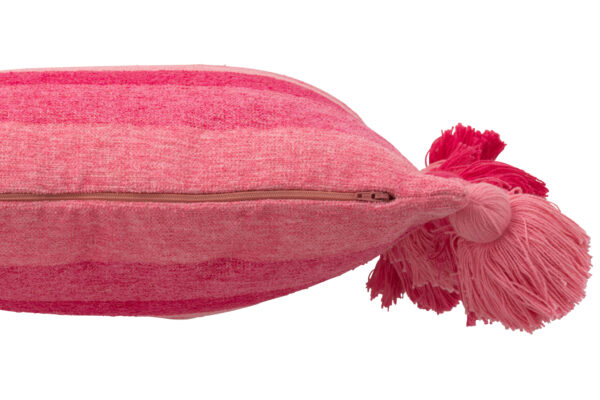 Rayures de coussin + pompons en coton rose – Image 2