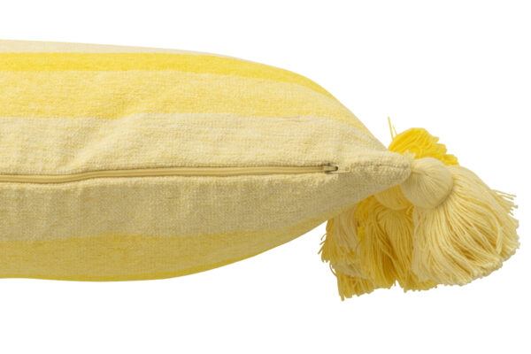 Rayures de coussin + pompons en coton jaune – Image 2