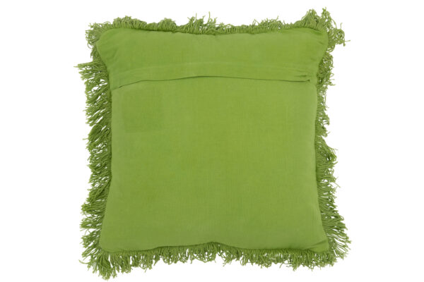 Coussin à courbes capitonnées/franges en laine verte – Image 2