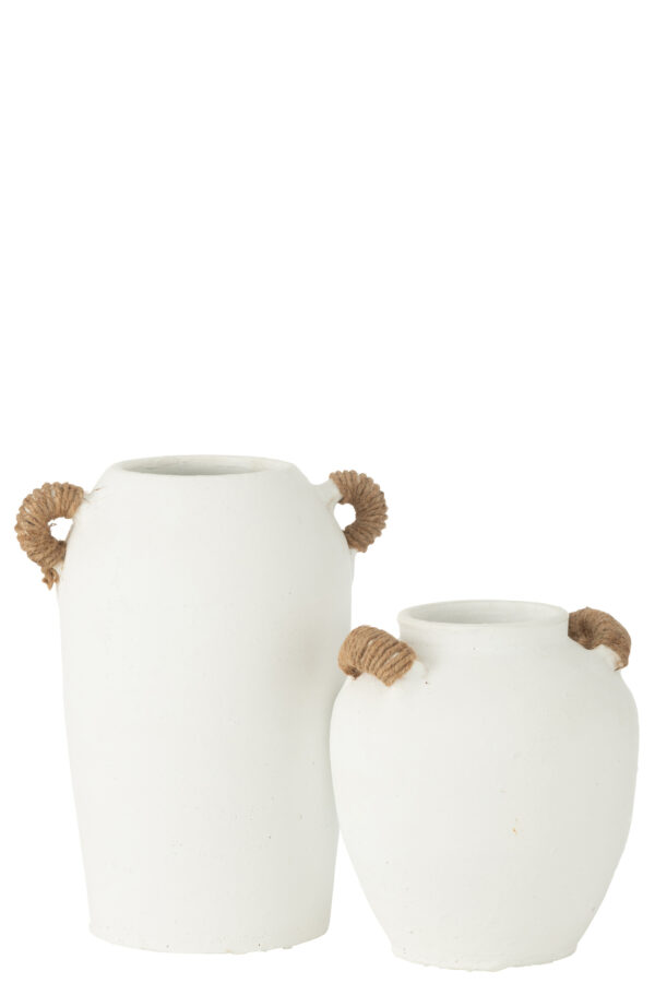 Vase Ibiza 2 Poignées Argile/Jonc Blanc/Naturel Grand – Image 2