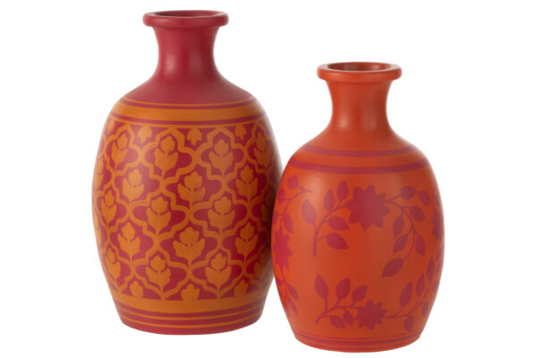 Vase Fleurs+Lignes Terre Cuite Rose/Orange – Image 2