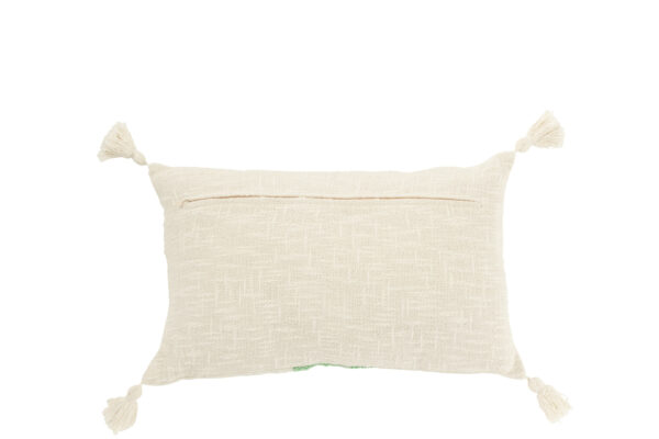 Coussin rectangle à rayures + pompons en coton blanc/vert – Image 2
