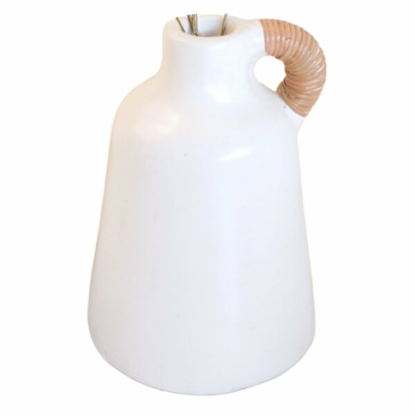 Vase blanc petit vase décoratif pour fleurs séchées ou fraîches coulé à la main en argile avec poignée en rotin SANA – Image 6