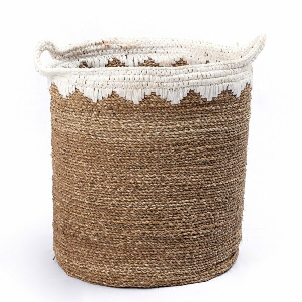Grand panier à linge rond panier de rangement panier à plantes tissé en fibres naturelles NIAS blanc (2 tailles) – Image 8
