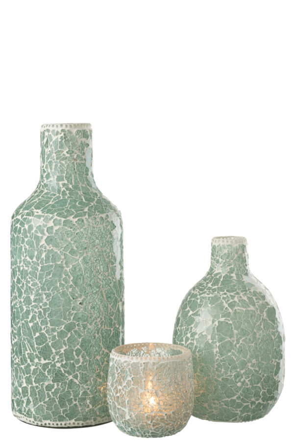 Vase en verre mosaïque vert/blanc grand – Image 3