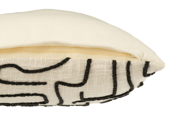 Coussin carré lignes/courbes coton blanc/noir – Image 3