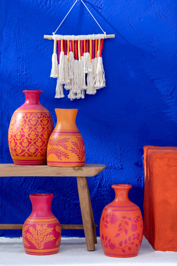 Vase Fleurs+Lignes Terre Cuite Rose/Orange – Image 3