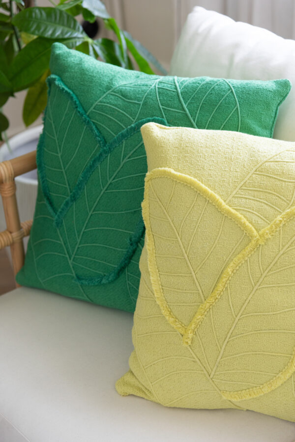 Coussin Feuilles Coton Vert Foncé – Image 4