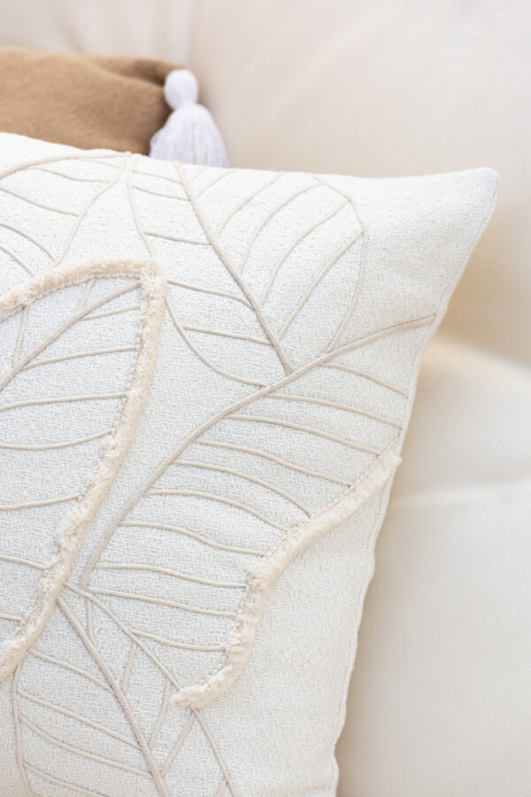 Coussin Feuille Textile Blanc – Image 4