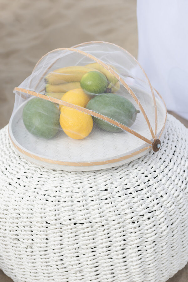 Pouf rond en plastique tissé blanc – Image 4