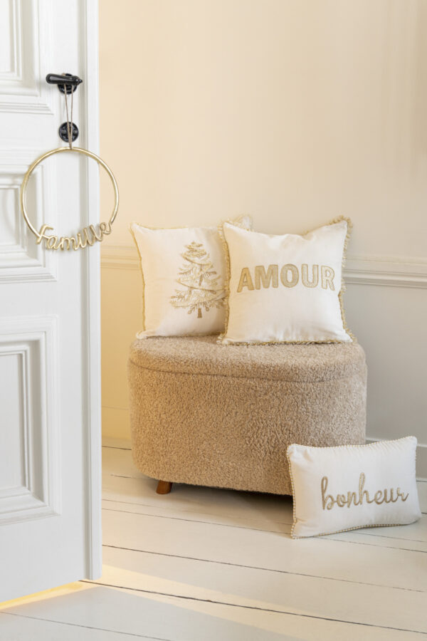 Coussin Bonheur Textile Blanc/Or – Image 4